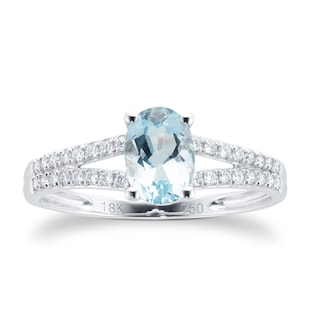 Goldsmiths 18ct White Gold 0.14cttw Diamond & Aquamarine Ring