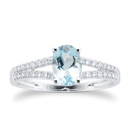 06280064100 - 18ct White Gold 0.14cttw Diamond & Aquamarine Ring - Ring Size J