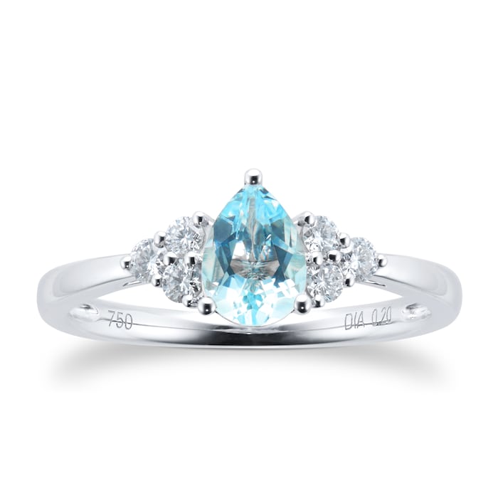 Goldsmiths 18ct White Gold 0.20cttw Diamond & Aquamarine Engagement Ring