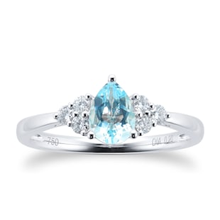 Goldsmiths 18ct White Gold 0.20cttw Diamond & Aquamarine Engagement Ring