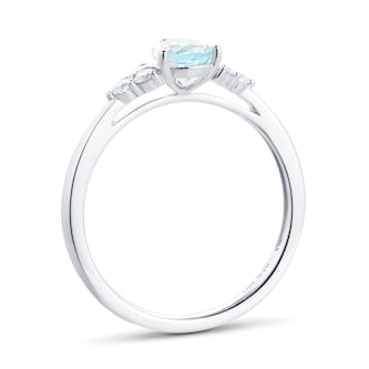 Goldsmiths 18ct White Gold 0.20cttw Diamond & Aquamarine Engagement Ring