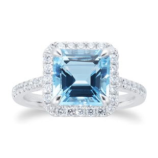 Mappin & Webb Renee Platinum Aquamarine & 0.42cttw Diamond Halo Ring
