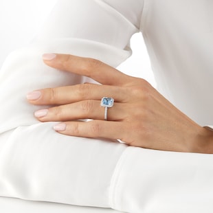 Mappin & Webb Renee Platinum Aquamarine & 0.42cttw Diamond Halo Ring