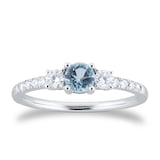 Goldsmiths 18ct White Gold Aquamarine & 0.27ct Diamond Solitaire Ring