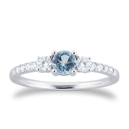 06280078 - 18ct White Gold Aquamarine & 0.27ct Diamond Solitaire Ring