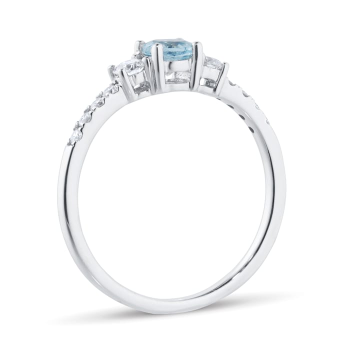 Goldsmiths 18ct White Gold Aquamarine & 0.27ct Diamond Solitaire Ring