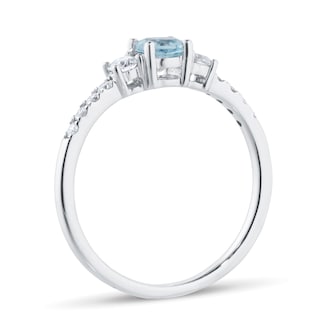 Goldsmiths 18ct White Gold Aquamarine & 0.27ct Diamond Solitaire Ring