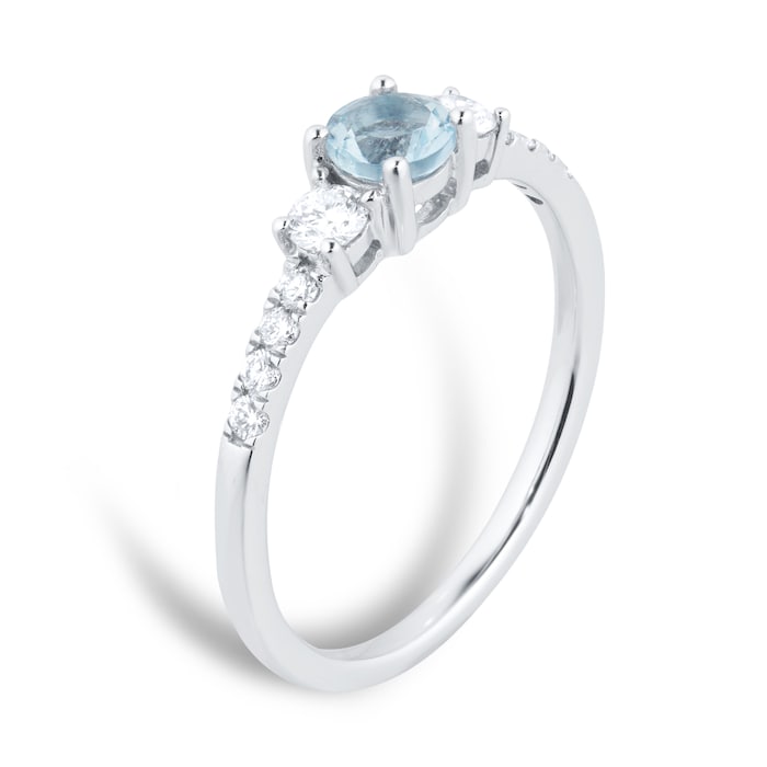 Goldsmiths 18ct White Gold Aquamarine & 0.27ct Diamond Solitaire Ring