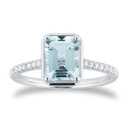 06280080 - 18ct White Gold Aquamarine and 0.10cttw Emerald Cut Diamond Ring