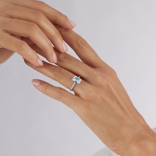 Goldsmiths 18ct White Gold Aquamarine and 0.10cttw Emerald Cut Diamond Ring