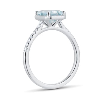 Goldsmiths 18ct White Gold Aquamarine and 0.10cttw Emerald Cut Diamond Ring