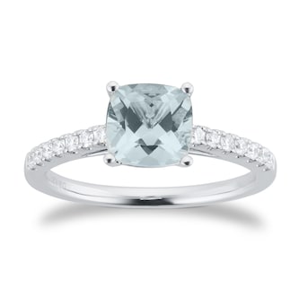 Mappin & Webb Platinum 7mm Aquamarine & 0.20cttw Diamond Set Shoulder Ring