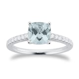 Mappin & Webb Platinum 7mm Aquamarine & 0.20cttw Diamond Set Shoulder Ring - Ring Size O