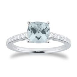 06280081 - Platinum 7mm Aquamarine & 0.20cttw Diamond Set Shoulder Ring