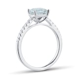 Mappin & Webb Platinum 7mm Aquamarine & 0.20cttw Diamond Set Shoulder Ring - Ring Size O
