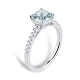 Mappin & Webb Platinum 7mm Aquamarine & 0.20cttw Diamond Set Shoulder Ring - Ring Size O
