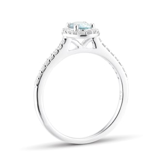 Goldsmiths 18ct White Gold 0.52cttw Oval Aquamarine and 0.20cttw Diamond Halo Ring Goldsmiths 18ct White Gold 0.52cttw Oval Aquamarine and 0.20cttw Diamond Halo Ring