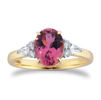 Goldsmiths 18ct Yellow Gold Pink Tourmaline and 0.20cttw Diamond Set Shoulder Ring