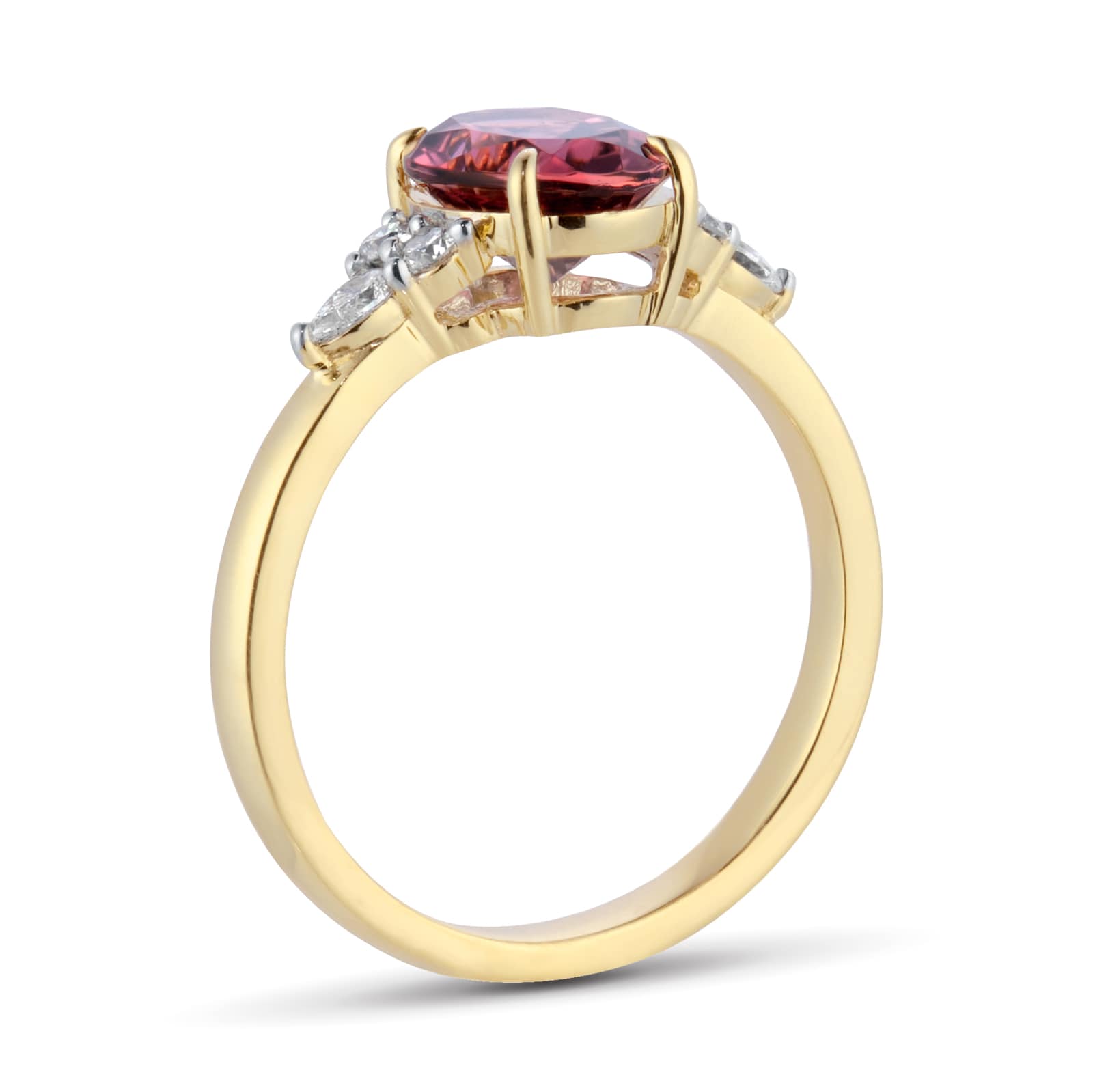 Goldsmiths 18ct Yellow Gold Pink Tourmaline and 0.20cttw Diamond Set Shoulder Ring
