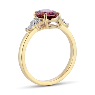 Goldsmiths 18ct Yellow Gold Pink Tourmaline and 0.20cttw Diamond Set Shoulder Ring