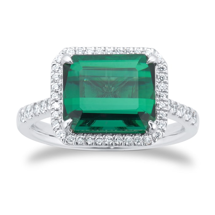 Goldsmiths Platinum Green Tourmaline and 0.25cttw Diamond Halo Ring
