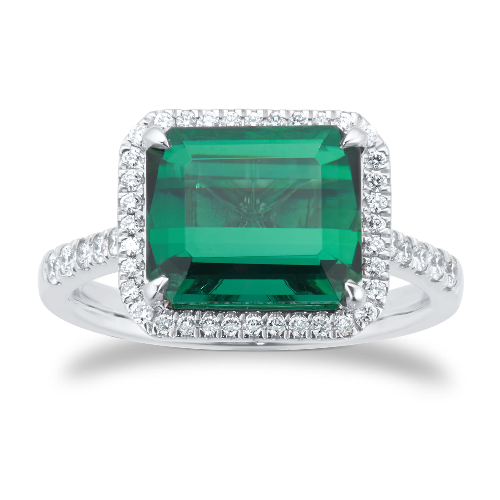 Goldsmiths Platinum Green Tourmaline and 0.25cttw Diamond Halo Ring