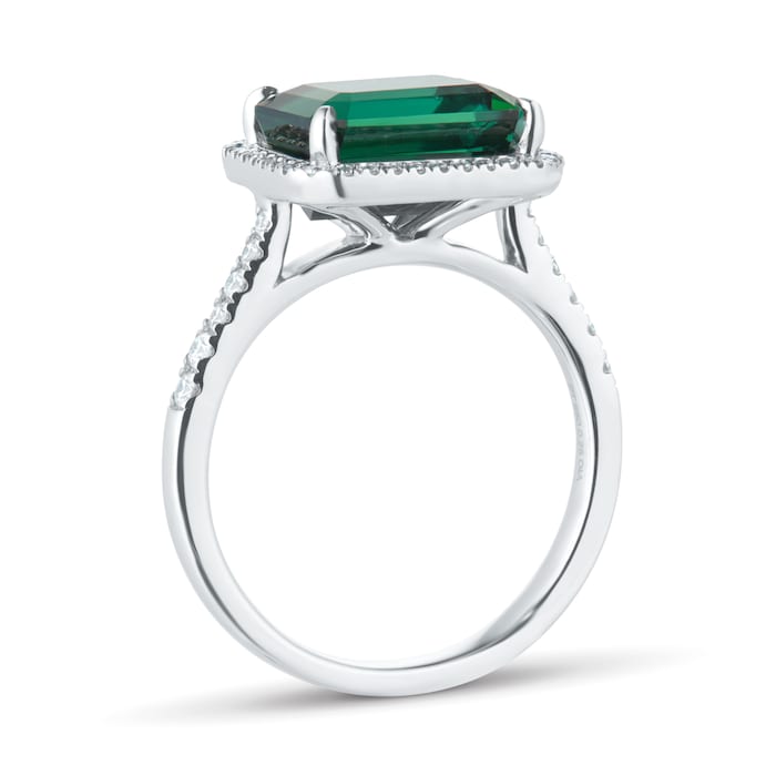 Goldsmiths Platinum Green Tourmaline and 0.25cttw Diamond Halo Ring