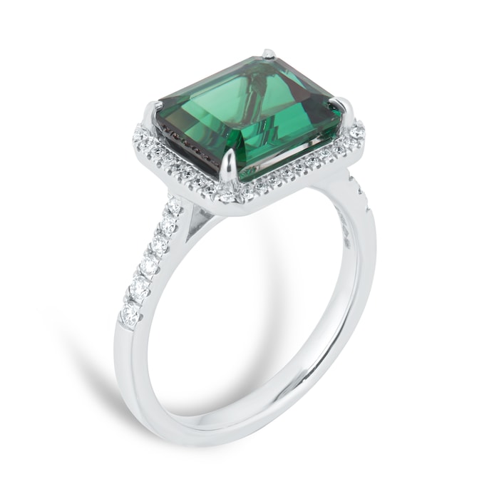 Goldsmiths Platinum Green Tourmaline and 0.25cttw Diamond Halo Ring