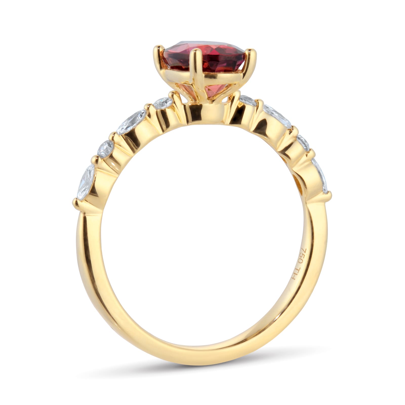 Goldsmiths 18ct Yellow Gold 8x6 Oval Pink Tourmaline and 0.20cttw Diamond Ring