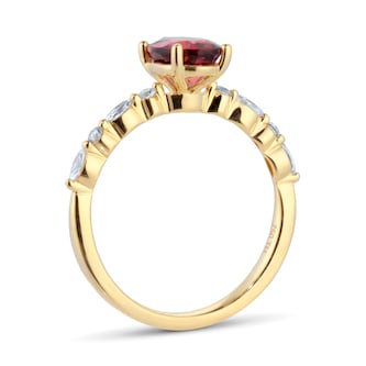 Goldsmiths 18ct Yellow Gold 8x6 Oval Pink Tourmaline and 0.20cttw Diamond Ring