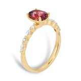 Goldsmiths 18ct Yellow Gold 8x6 Oval Pink Tourmaline and 0.20cttw Diamond Ring