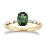 Goldsmiths 18ct Yellow Gold Oval Cut Green Tourmaline Diamond Set Shoulder Ring