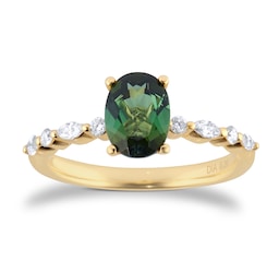 06290018 - 18ct Yellow Gold Oval Cut Green Tourmaline Diamond Set Shoulder Ring