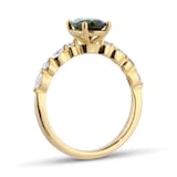 Goldsmiths 18ct Yellow Gold Oval Cut Green Tourmaline Diamond Set Shoulder Ring
