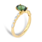 Goldsmiths 18ct Yellow Gold Oval Cut Green Tourmaline Diamond Set Shoulder Ring