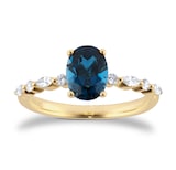 Best Luxury 
18ct Yellow Gold Oval Cut Blue Topaz Diamond Set Shoulder Ring