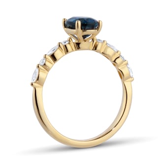 Goldsmiths 18ct Yellow Gold Oval Cut Blue Topaz Diamond Set Shoulder Ring