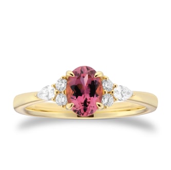 Goldsmiths 18ct Yellow Gold Oval Cut Pink Tourmaline and 0.20cttw Diamond Engagement Ring