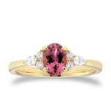 Goldsmiths 18ct Yellow Gold Oval Cut Pink Tourmaline and 0.20cttw Diamond Engagement Ring