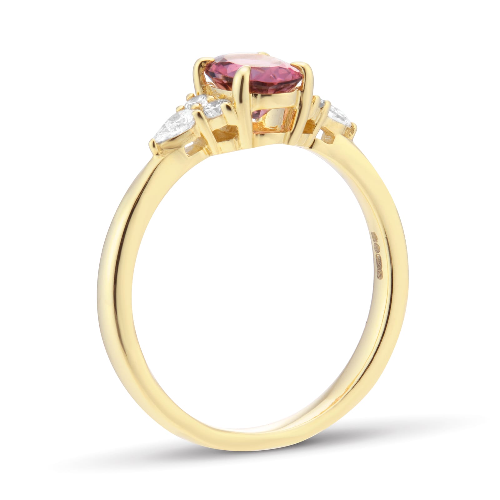Goldsmiths 18ct Yellow Gold Oval Cut Pink Tourmaline and 0.20cttw Diamond Engagement Ring Goldsmiths 18ct Yellow Gold Oval Cut Pink Tourmaline and 0.20cttw Diamond Engagement Ring