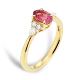Goldsmiths 18ct Yellow Gold Oval Cut Pink Tourmaline and 0.20cttw Diamond Engagement Ring