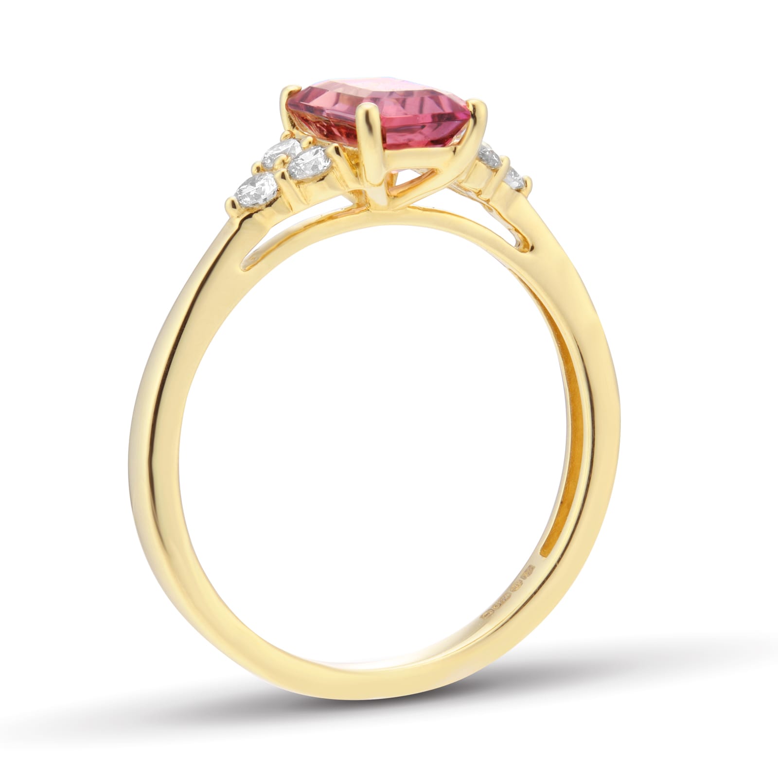 Goldsmiths 18ct Yellow Gold Emerald Cut Pink Tourmaline and 0.20cttw Diamond Engagement Ring