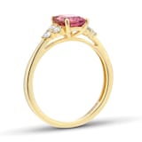 Goldsmiths 18ct Yellow Gold Emerald Cut Pink Tourmaline and 0.20cttw Diamond Engagement Ring