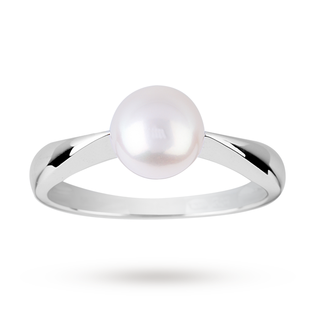 Goldsmiths Fresh Water Pearl Ring in 9 Carat White Gold - Ring Size M