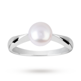 Goldsmiths Fresh Water Pearl Ring in 9 Carat White Gold - Ring Size M