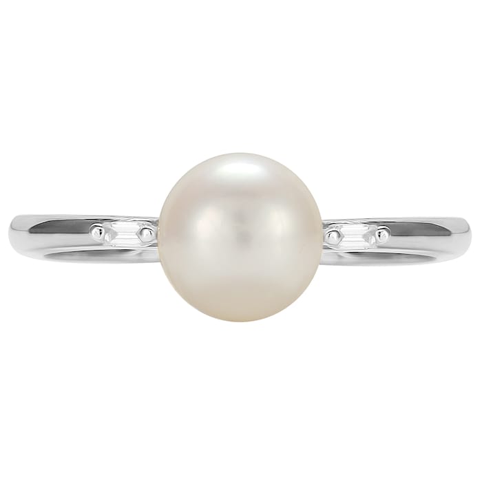 Goldsmiths 9ct White Gold Pearl & 0.022cttw Diamond Ring