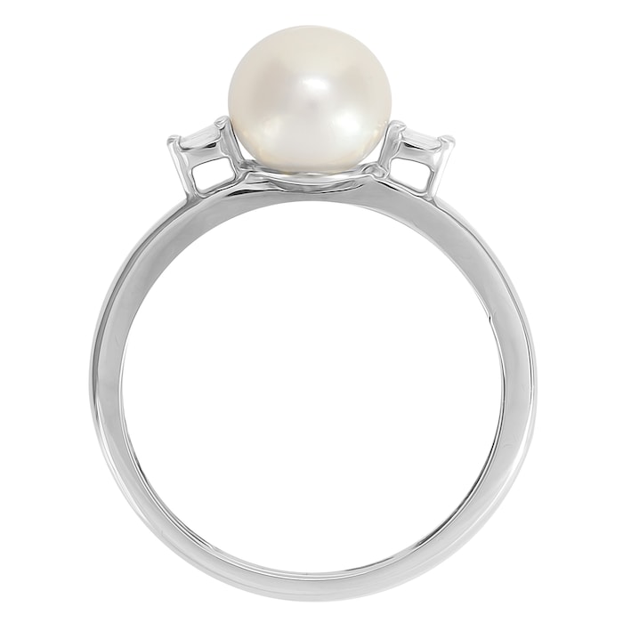 Goldsmiths 9ct White Gold Pearl & 0.022cttw Diamond Ring
