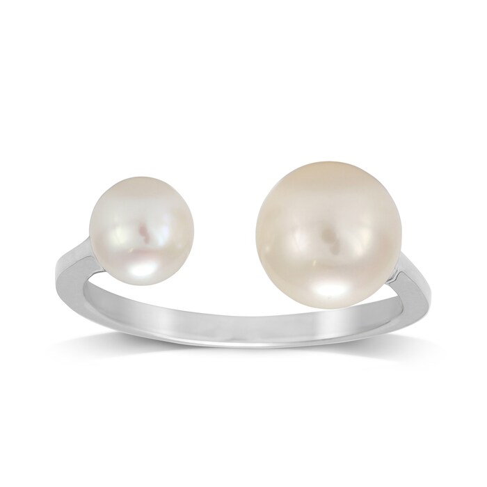 Goldsmiths 9ct White Gold Double Pearl Open Ring - Medium