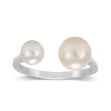 Goldsmiths 9ct White Gold Double Pearl Open Ring - Medium