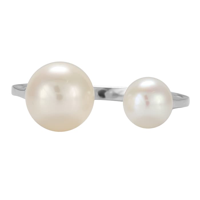 Goldsmiths 9ct White Gold Double Pearl Open Ring - Medium